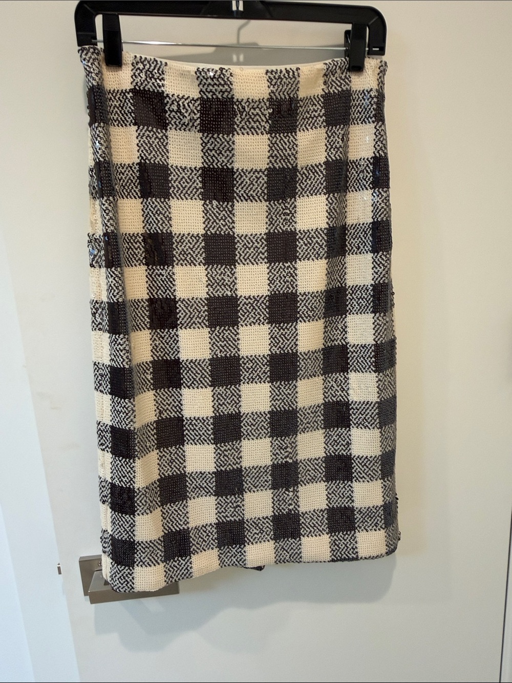 Black and Cream Check Knit Pencil Skirt